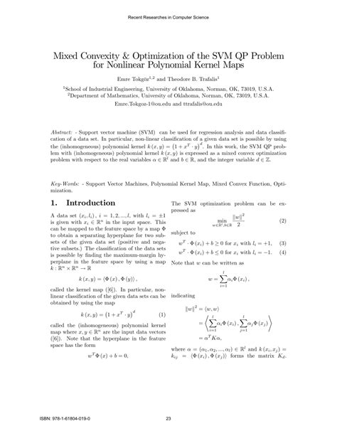 Pdf Mixed Convexity Optimization Of The Svm Qp Problem For