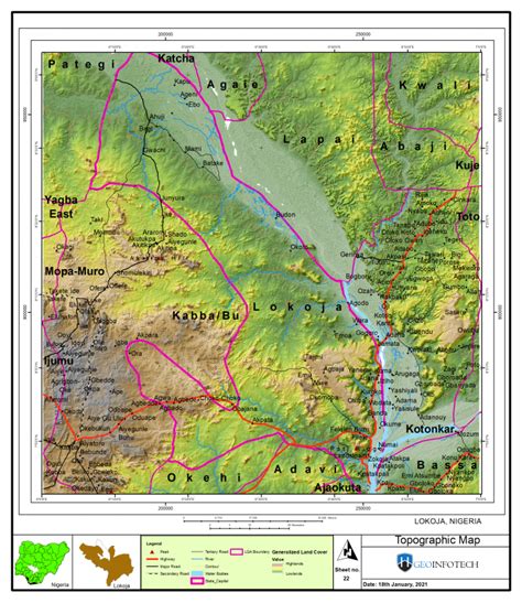 Topographic Map of Lokoja, Nigeria