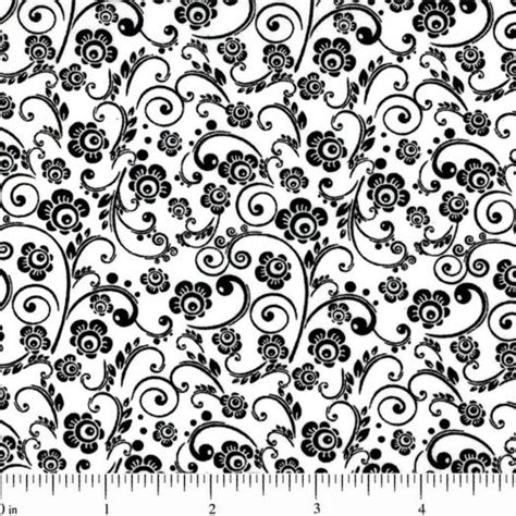 Classic Collection, Abstract Floral Fabric, Black on White | Floral ...