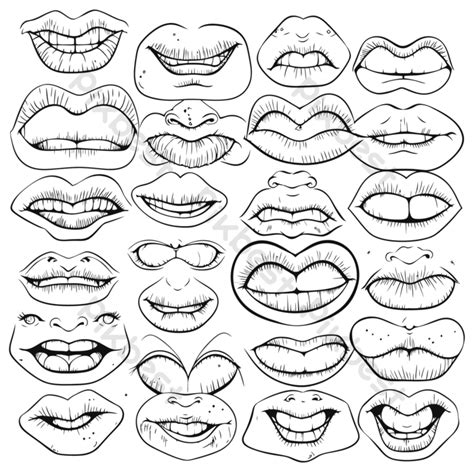 Vector Drawing Sketch Various Lips By Illustration Outline Drawing PNG ...