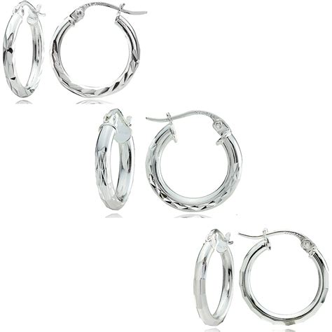 Sterling Silver 15mm Mixed Round Hoop Earring Set