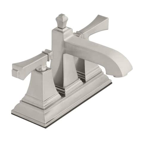 Glacier Bay Exhibit 4 In Centerset Double Handle Low Arc Bathroom Faucet In Brushed Nickel