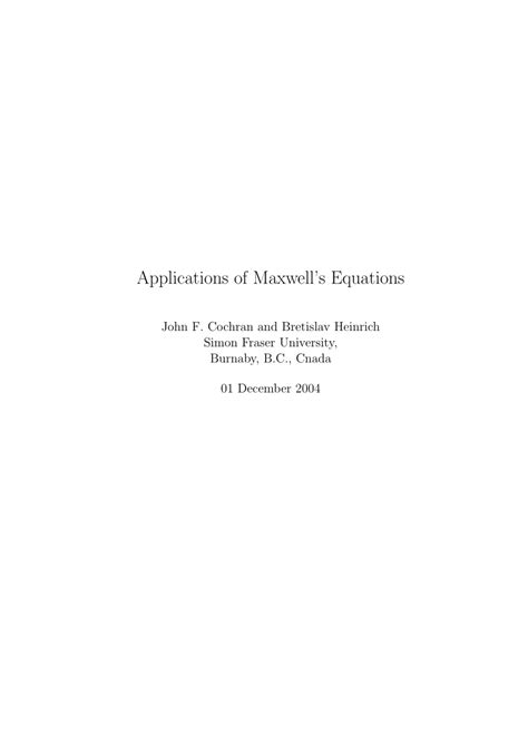 (PDF) Applications of Maxwell Equations