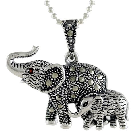 Garnet And Marcasite Elephant Pendant Necklace From Thailand Glistening Elephants Novica