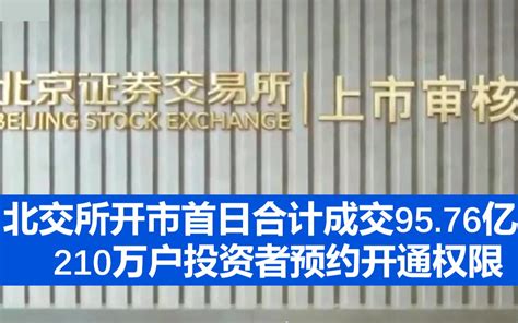 北交所开市首日合计成交9576亿，210万户投资者预约开通权限哔哩哔哩bilibili