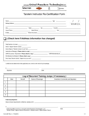 Fillable Online Tandem Instructor Recertification Form Fax Email Print