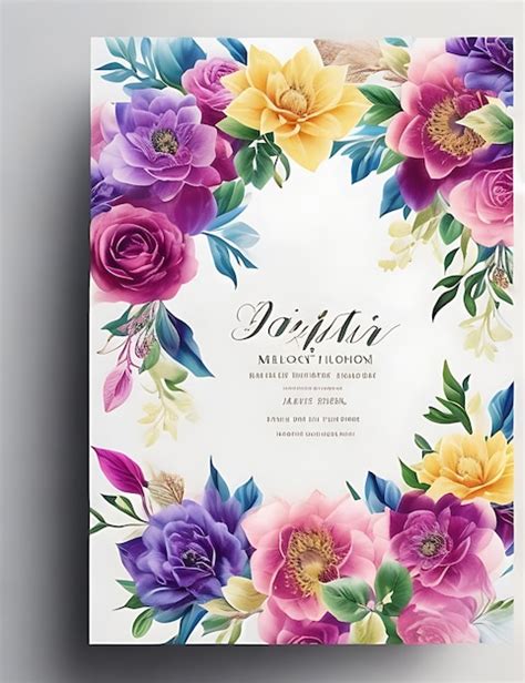 Premium AI Image | Colorful Floral Wedding Invitation Card Template Smart Design with A4 Size ...