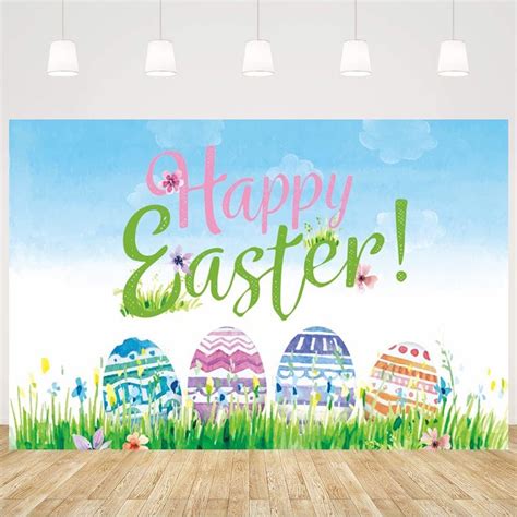 Amazon.com : Happy Easter Backdrop Banner Colorful Eggs Background ...