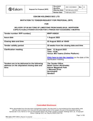 Fillable Online ESKOM HOLDINGS SOC LTD INVITATION TO TENDER Fax