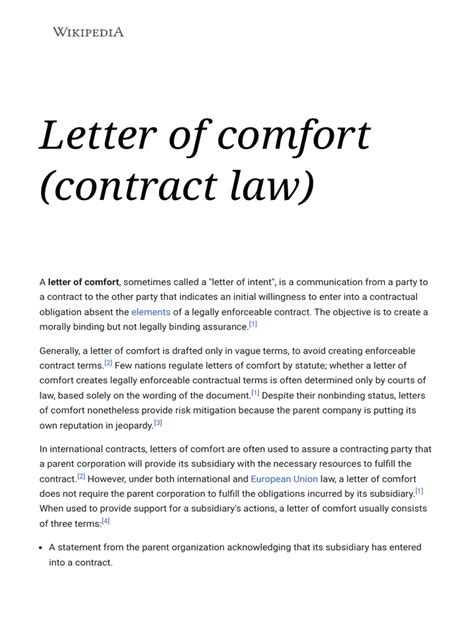 Letter Of Comfort Contract Law Wikipedia Pdf Consent Justice