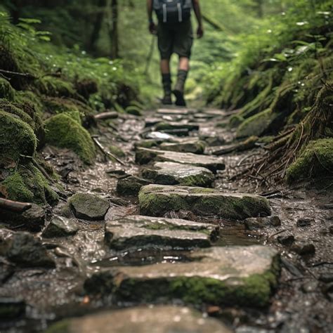 Premium Photo Hikers Rugged Boots Trekking Over Jagged Rocks Amidst