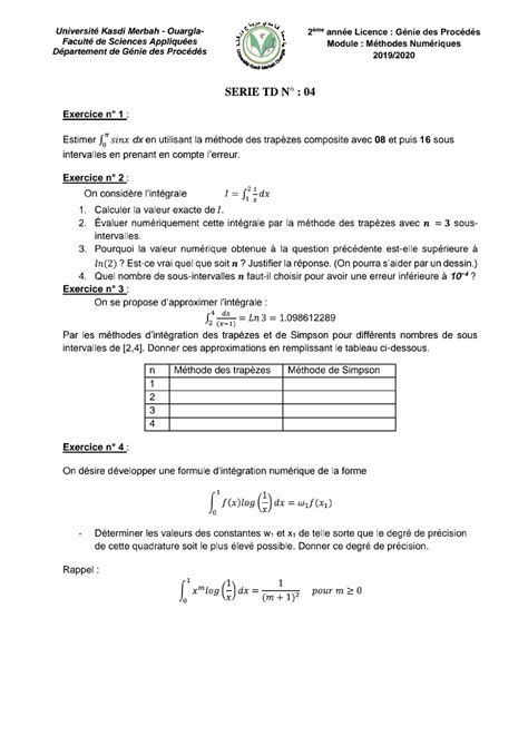 Serie N Methodes Numeriques M Thodes Num Riques Studocu