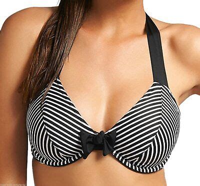 Freya BLACK Tootsie Underwire Bandless Halter Bikini Swim Top US 30E