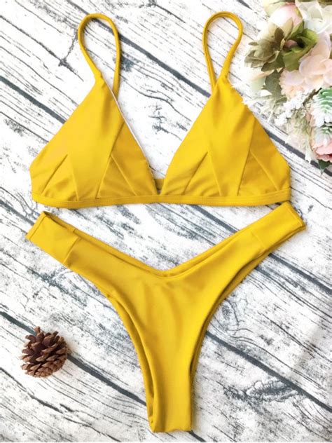 Soft Padded Cami Shell Bikini Set YELLOW Bikinis S ZAFUL