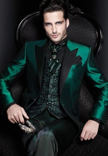 Costume En Satin Vert Italien Pour Homme 3 Pièces Blazer Pantalon Gilet Robe De Bal