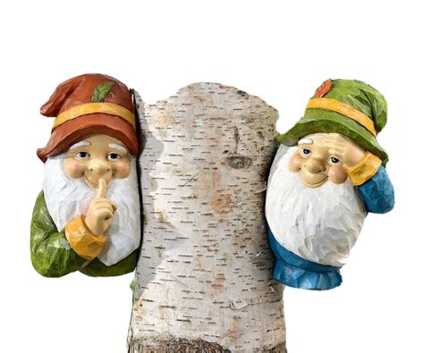 Gnome Tree Hugger Figurines 10 High Set Of 2 Peeking With Long White