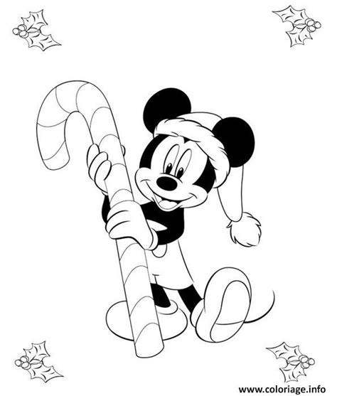 Coloriage Mickey En Noel Avec Une Canne De Noel Dessin Noel Disney à