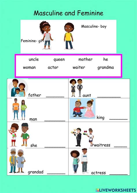 Masculine And Feminine Gender Worksheet Masculine Feminine Masculine Gender