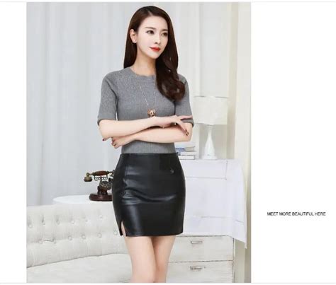 Plus Size Women Zipper Pu Leather Skirt Side Split Vintage Sexy Office Lady Bodycon Mini Pencil