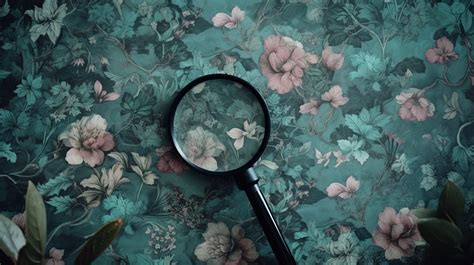 Magnifying Glass On Top Of A Blue Green Floral Wallpaper Background ...