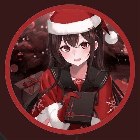 An Anime Character Wearing A Santa Hat And Holding A Box