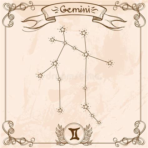 Gemini Constellation Vintage Symbol. Schematic Representation of the ...