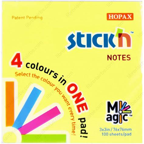 Bloc 100 Notas Adhesivas Stickn Magic Neón 76 X 76 Mm 4 Colores En 1