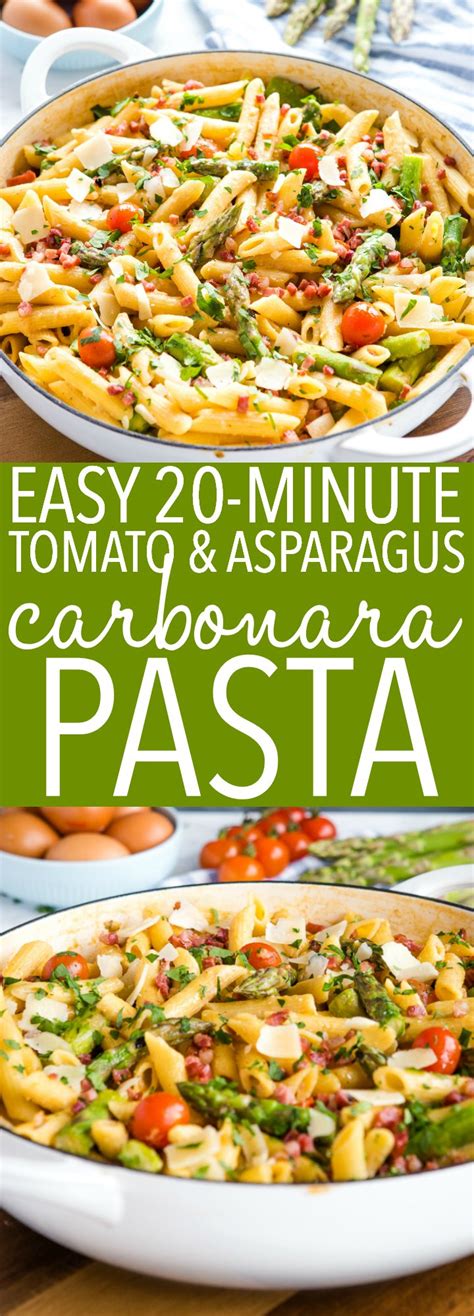 Easy Minute Tomato Asparagus Carbonara Pasta