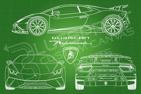 Lamborghini Huracán Performante Blueprint Canvas | Etsy