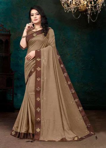 Satima Brown Vichitra Silk Lace With Stone Work Designer Saree सटन