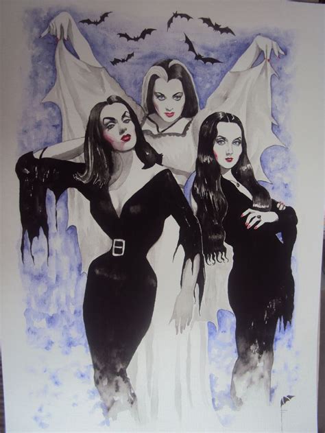 Lilly Munster Vampira Morticia Addams By FrancisK Watercolor