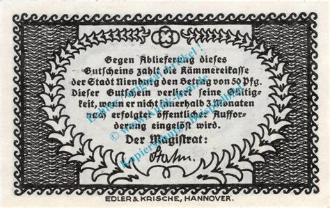 Notgeld De Pf O D Nienburg Notgeld Pfennig Schein In Kfr