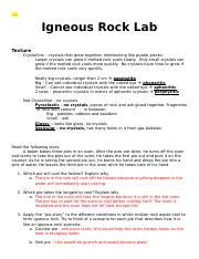 Igneous Rock Lab F20 Docx Igneous Rock Lab Texture Crystalline