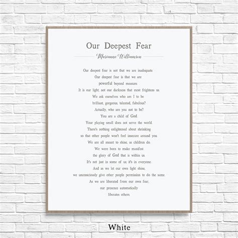 Our Deepest Fear poem by American poet Marianne Williamson art | Etsy