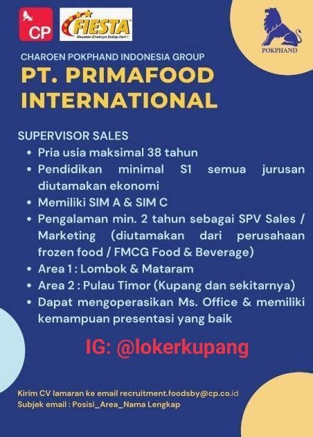 Lowongan Kerja Pt Primafood Internasional Sebagai Supervisor Sales