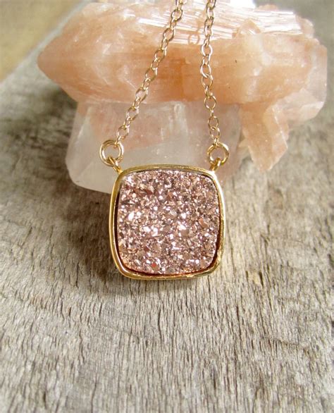 Rose Gold Druzy Necklace Drusy Necklace Druzy Quartz Jewelry