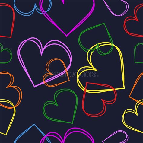 Cute Hand Drawn Outlines Hearts Seamless Vector Pattern Modern Style