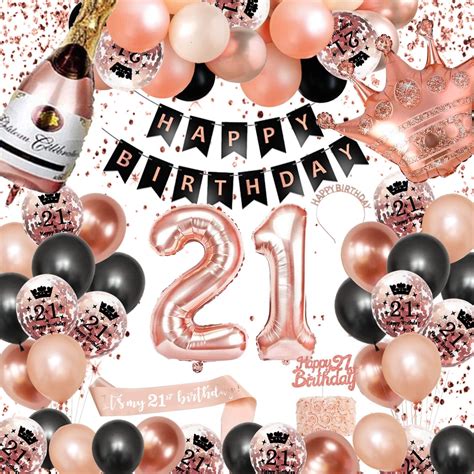 Yansion 21st Birthday Decorations For Her 21 Birthday Decorations Black Rose Gold 21st