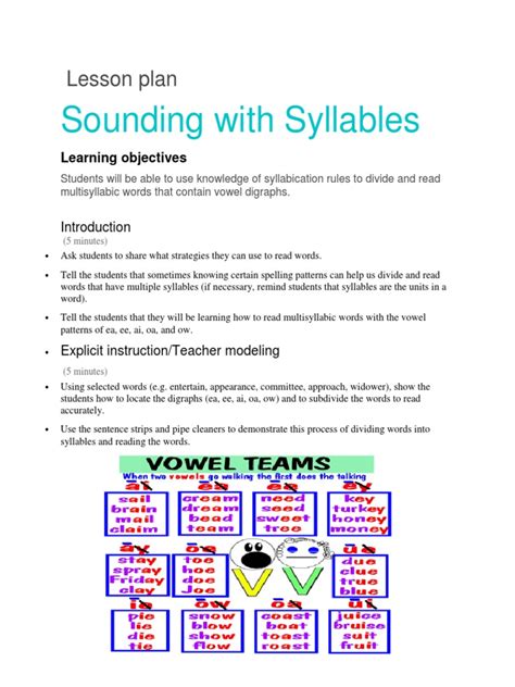 Sounding With Syllables Lesson Plan Download Free Pdf Syllable Lesson Plan