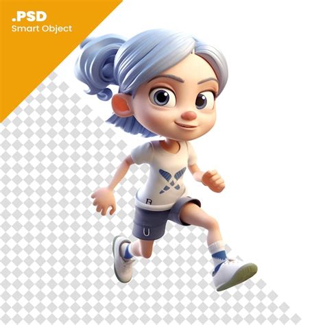 Renderização 3d de um personagem de desenho animado cabelo azul e