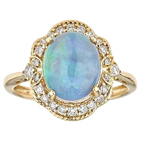 Gin And Grace K Yellow Gold Ethiopian Opal Ring With Real Diamonds