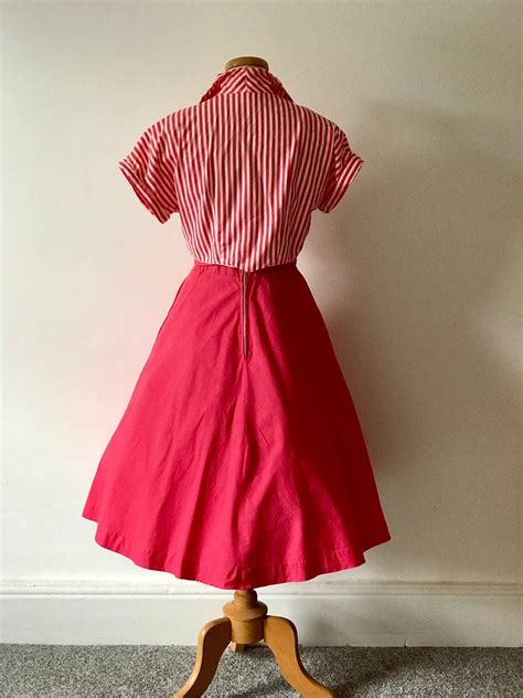 Original 1950s Dress And Bolero By California Cotton Red White Stripe 50s