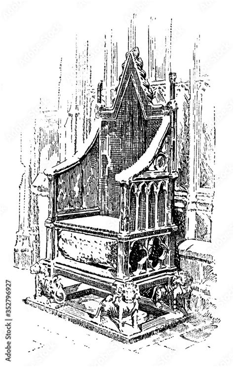 Coronation Chair in Westminster Abbey, vintage illustration. Stock ...