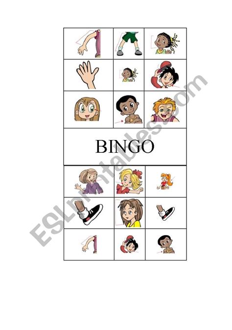 Parts Of The Body Bingo Esl Worksheet By Tanya23