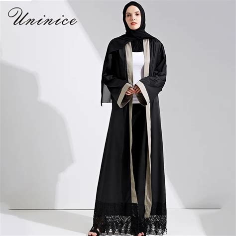 Fashion Muslim Maxi Dress Open Abaya Lace Cardigan Jilbab Long Robe