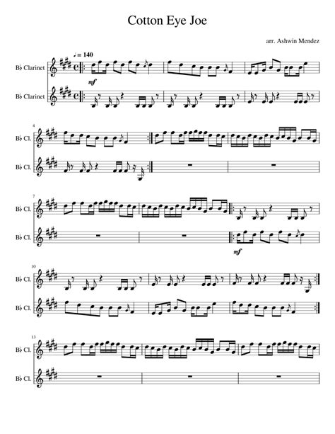 Cotton Eye Joe Sheet Music For Piano Clarinet Download Free In Pdf Or Midi