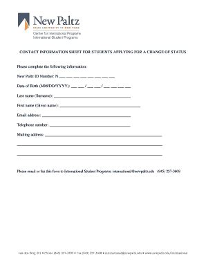 Fillable Online Newpaltz Contact Information Sheet For Students