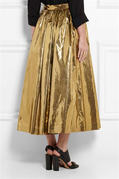 Lyst Msgm Pleated Lamé Midi Skirt in Metallic