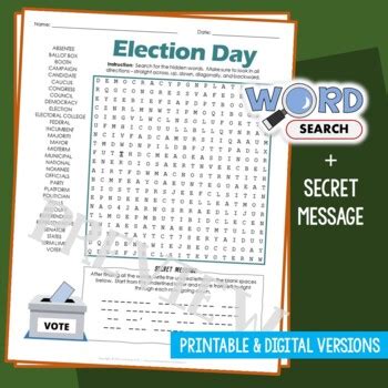 Us Election Day Word Search Puzzle Activity Vocabulary Worksheets