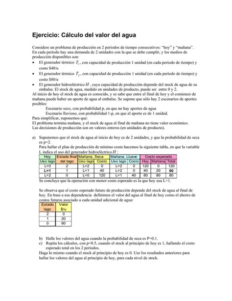 Ejercicio C Lculo Del Valor Del Agua